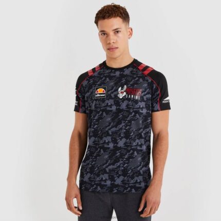 hombres camiseta con falla ropa Ellesse negro PZZNT482
